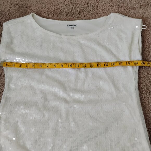 Express White Sequin Shortsleeve Blouse size Small - Picture 6 of 10